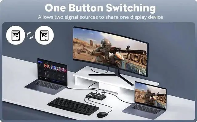 Alt view image 5 of 5 - Vszerda USB C KVM Switch 8K@60Hz 4K@120Hz, 2 Port Type C KVM Switch for 2 Computers Share 1 Monitor, USB C KCM with 3 USB 2.0 Ports & 100W Power Delivery, 2 USB-C Cables Included