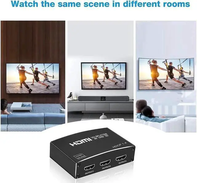 Alt view image 3 of 6 - NEWCARE 4K HDMI Splitter 1 in 3 Out, 1×3 HDMI Splitter Support 4Kx2K, 1080P, 3D, HDR, DTS/Doby-TrueHD for Xbox PS5/4 Fire Stick Roku Blu-Ray Player Apple TV,NOT Supported Extend(HDMI Cable Included)