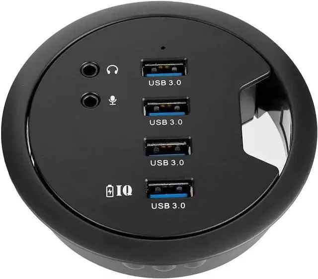 Alt view image 2 of 7 - Vszerda WDX Desk-Fit (Diameter 3.14" or 80MM) 4 Port USB 3.0 Hub with 3.5mm Audio Mic Phone Jack/BC 1.2 USB Charger, 5V/2A Power Adapter for iPhone/Smart Phones(usb3.0 4 Port)