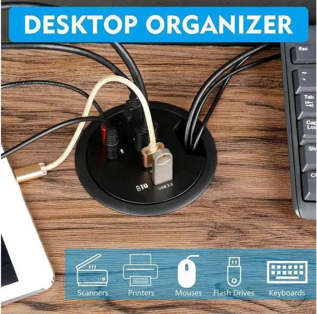 Alt view image 6 of 7 - Vszerda WDX Desk-Fit (Diameter 3.14" or 80MM) 4 Port USB 3.0 Hub with 3.5mm Audio Mic Phone Jack/BC 1.2 USB Charger, 5V/2A Power Adapter for iPhone/Smart Phones(usb3.0 4 Port)