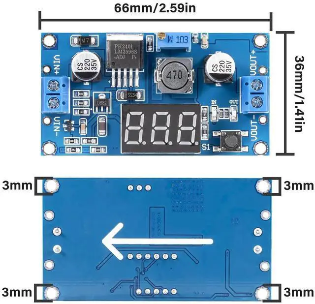 Alt view image 5 of 5 - Vszerda LM2596 LM2596S DC-DC Buck Converter Voltage Adjustable 4.0-40V to 1.25-37V 2A Power Supply Module with LED Voltmeter Display (Pack of 6pcs)