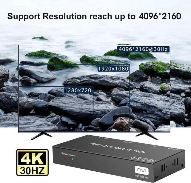 Alt view image 3 of 7 - Vszerda DVI Splitter 1 in 2 Out 2 Port DVI Dual Monitors Distribution Duplicator Video Splitter Support EDID Management Resolution up to 4K30Hz for PC Laptop DVR Projector HDTV