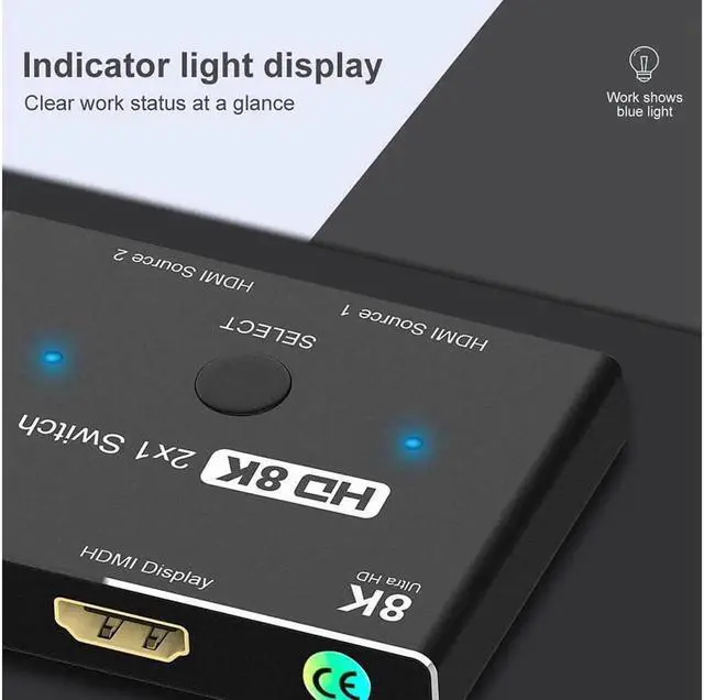 Alt view image 6 of 7 - Vszerda 8K Switcher HDMI-Compatible 2.1 Switch Splitter KVM 2 in1 Out Ultra HD 8K@60Hz 4K@120Hz High Speed 48Gbps Switch Adapter with Switch Button for Computer Laptop 2 Sources to 1 Display