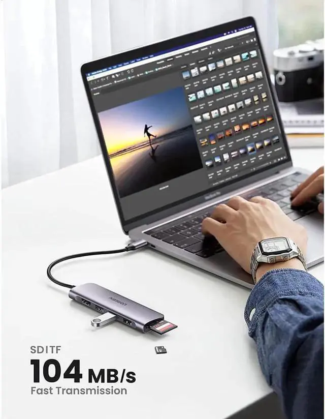 Alt view image 4 of 7 - Vszerda USB C Hub 6 in 1 Dongle USB-C to HDMI Multiport Adapter with 4K HDMI Output 3 USB 3.0 Ports SD/TF Card Reader Compatible for MacBook Pro XPS More Type C Devices