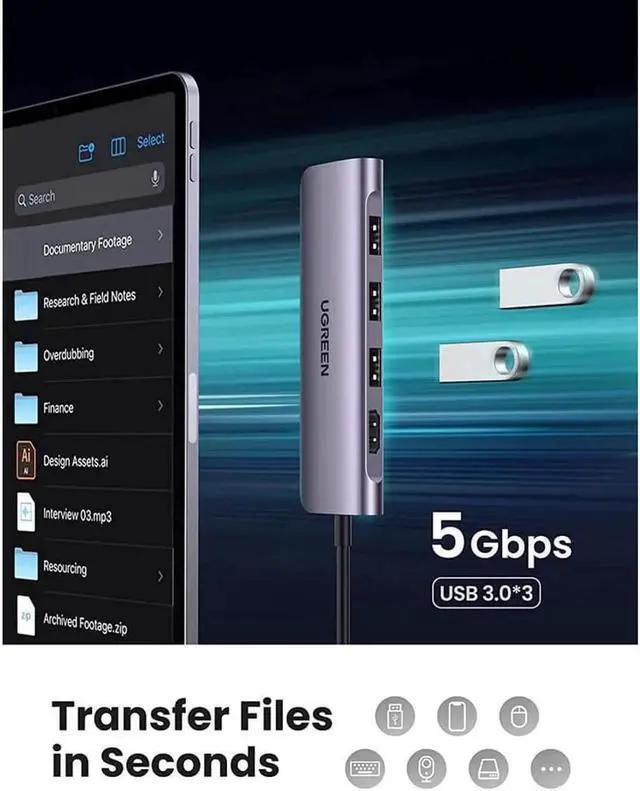 Alt view image 7 of 7 - Vszerda USB C Hub 6 in 1 Dongle USB-C to HDMI Multiport Adapter with 4K HDMI Output 3 USB 3.0 Ports SD/TF Card Reader Compatible for MacBook Pro XPS More Type C Devices