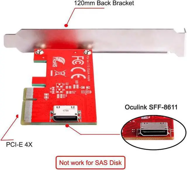 Alt view image 3 of 5 - Vszerda Xiawi PCI-E 3.0 Express 4.0 x4 to Oculink Internal SFF-8612 SFF-8611 Host Adapter for PCIe SSD with Bracket
