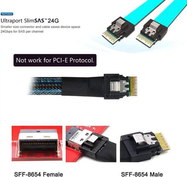Alt view image 2 of 5 - Vszerda SFF-8654 4i 38pin Slimline SAS 4.0 Host to 4 SAS 29pin SFF-8654 Target Hard Disk Fanout Raid Cable