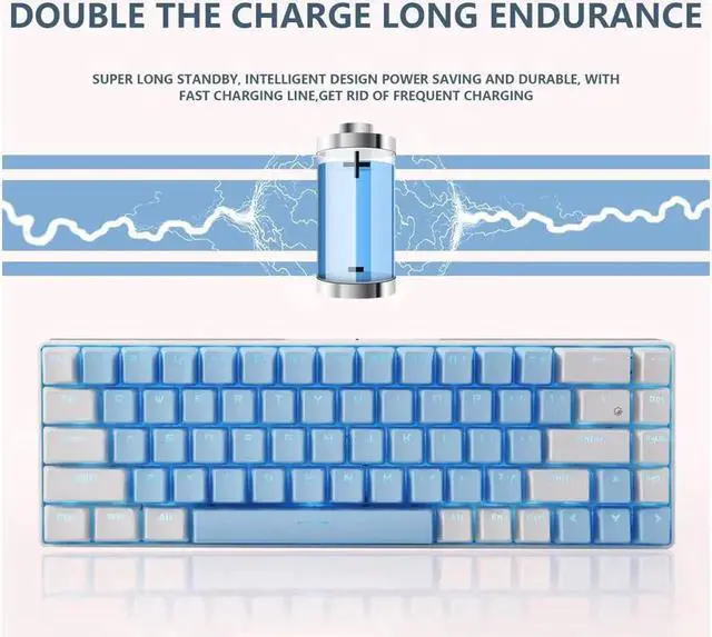 Alt view image 3 of 6 - Vszerda 68 Keys Blue White Mechanical Gaming Keyboard 60% Keyboard Anti-Ghosting Type-C USB Wired and Wireless Bluetooth Connection mode LED Backlit Keyboard for Computer PC Laptop (Blue White)