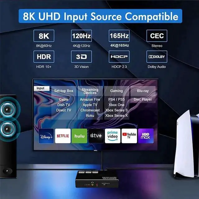 Alt view image 4 of 7 - Vszerda 8K 60Hz HDMI 2.1 Audio Extractor With 7.1CH Atmos & Optical Toslink 48Gbps HDMI Audio Splitter 8K 60Hz HDMI Audio Converter for PS5 XBox One