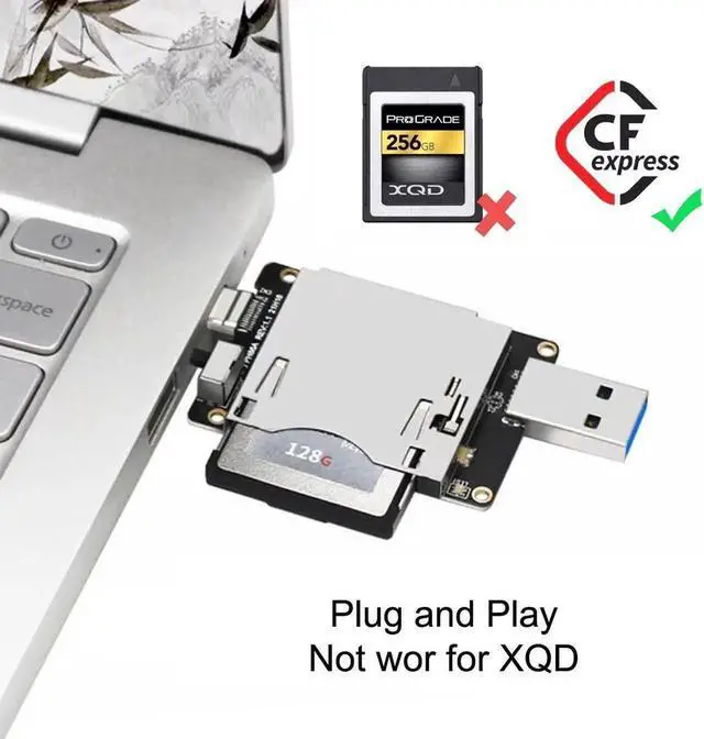 Alt view image 4 of 5 - Vszerda USB 3.1 Type-C & Type-A to CF Express Extension Card Reader for CFE Type-B Support R5 Z6 Z7 Memory Card