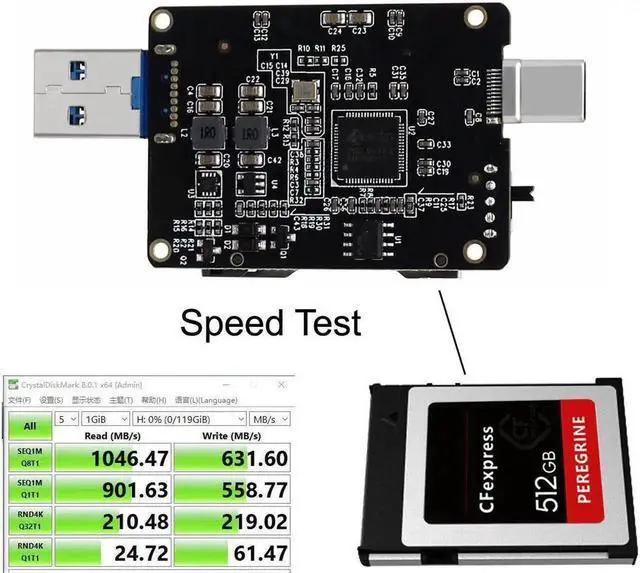 Alt view image 3 of 5 - Vszerda USB 3.1 Type-C & Type-A to CF Express Extension Card Reader for CFE Type-B Support R5 Z6 Z7 Memory Card