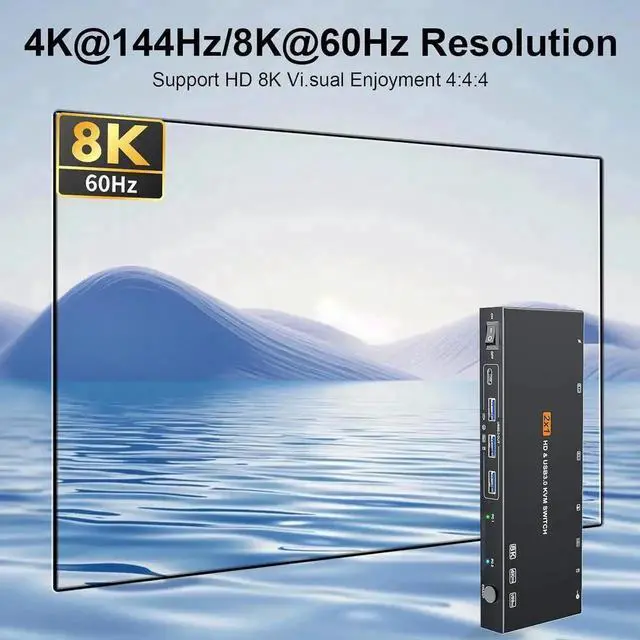 Alt view image 4 of 7 - Vszerda 2 Port HDMI KVM Switch 1 Monitors 2 Computers 8K60Hz, with EDID Simulation, USB 3.0 HDMI KVM Switch 2 in 1 Out for 2 Computers Share Dual Monitors and 4 USB Devices with Remote Controller