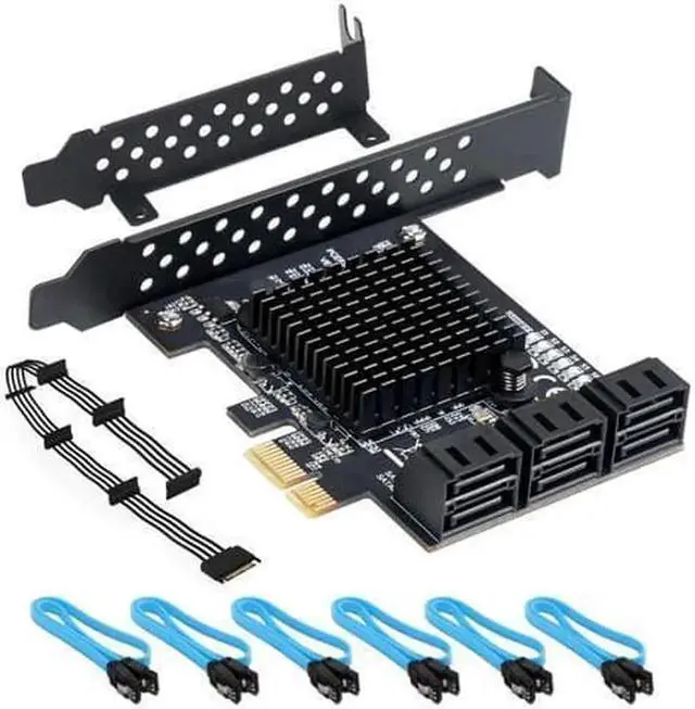 Main image of Vszerda PCIe SATA Card 6 Port with 6 SATA Cables and a SATA Power Splitter Cable, 6 Gb/s PCIe SATA Controller Expression Card with Low Profile Bracket, Boot as System Disk Support 6 SATA 3.0 Devices