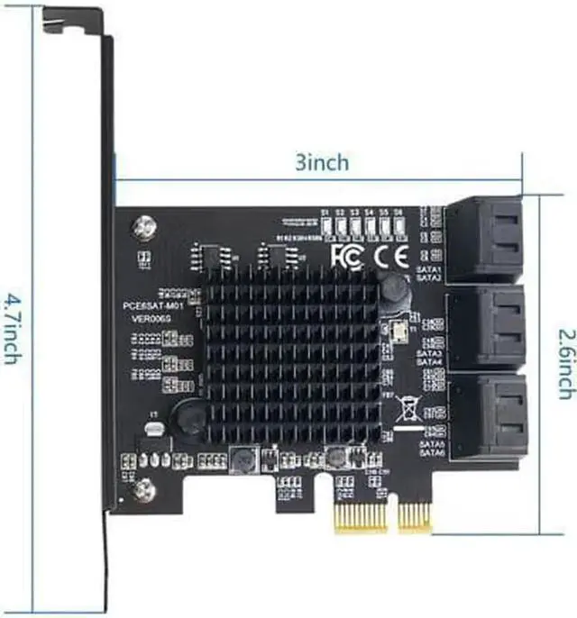Alt view image 3 of 7 - Vszerda PCIe SATA Card 6 Port with 6 SATA Cables and a SATA Power Splitter Cable, 6 Gb/s PCIe SATA Controller Expression Card with Low Profile Bracket, Boot as System Disk Support 6 SATA 3.0 Devices