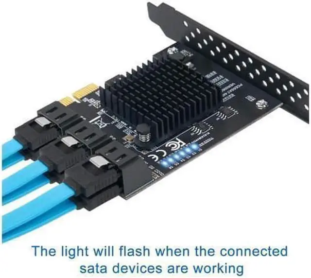 Alt view image 7 of 7 - Vszerda PCIe SATA Card 6 Port with 6 SATA Cables and a SATA Power Splitter Cable, 6 Gb/s PCIe SATA Controller Expression Card with Low Profile Bracket, Boot as System Disk Support 6 SATA 3.0 Devices