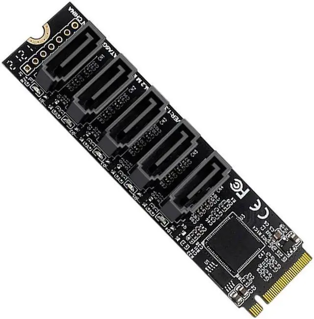 Alt view image 4 of 4 - Vszerda NVME M.2 NGFF M-Key PCI Express to SATA 3.0 6Gbps 5 Ports Adapter Converter Hard Drive Extension Card JMB585 2280
