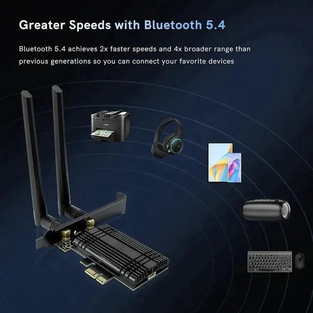 Alt view image 7 of 7 - Vszerda PCI Express WiFi 7 Network Card 8774Mbps PCIe WiFi Card with Bluetooth 5.4, 802.11 BE200 Chipset, Tri-Bands(6GHz/5GHz/2.4GHz) Wireless Network Adapter for PC, Support Windows 11/10