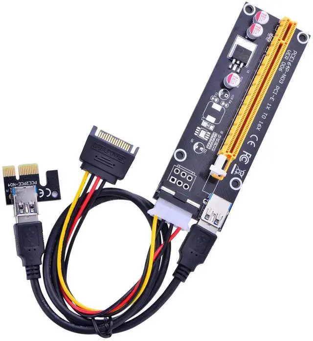 Alt view image 5 of 5 - Vszerda PCI Express 16x to 1x Powered Riser Adapter Card w/60cm USB 3.0 Extension Cable and 4-Pin MOLEX to SATA Power Cable-GPU Riser Extender Cable-Ethereum Mining ETH (6 Pack)