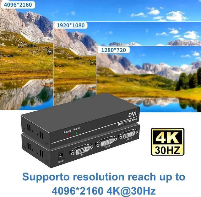 Alt view image 5 of 7 - Vszerda DVI Splitter 1 in 2 Out 2 Port Distribution Duplicator Supports Resolution up to 4K2K Automatically Copy EDID