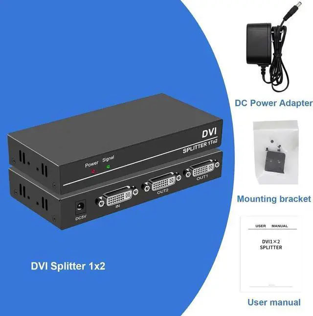 Alt view image 7 of 7 - Vszerda DVI Splitter 1 in 2 Out 2 Port Distribution Duplicator Supports Resolution up to 4K2K Automatically Copy EDID