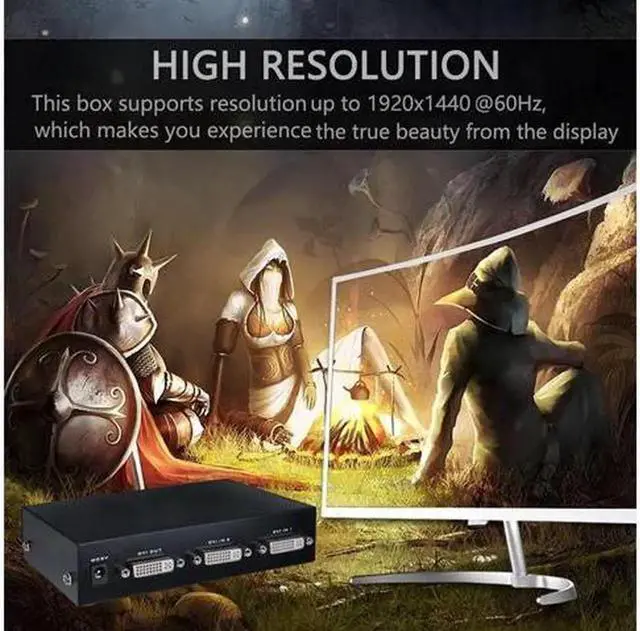 Alt view image 4 of 7 - Vszerda DVI Switch Box, 2 in 1 Out DVI Selector for PC Laptop DVR Projector HDTV DVI Port Devices, Support 1920x1440, 165Mhz Bandwidth