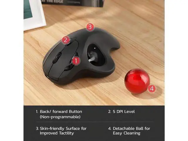 Alt view image 5 of 7 - Vszerda Wireless Trackball Mouse, red ball