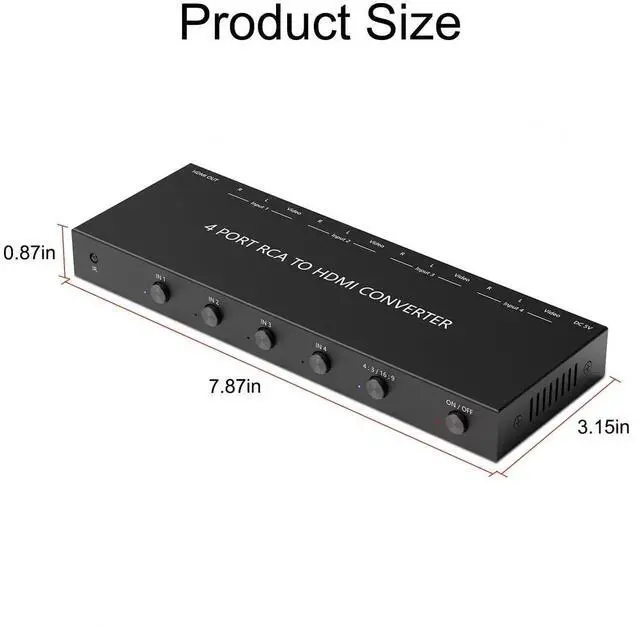 Alt view image 4 of 7 - Vszerda 4 AV to HDMI, 1080P/720P 4 Way RCA Composite CVBS AV Switch to HDMI Converter Adapter Support 4:3/16:9 Switching, for Sega Xbox PS1 PS2 PS3 N64 NGC SNES WII VHS VCR Camera DVD with Remote