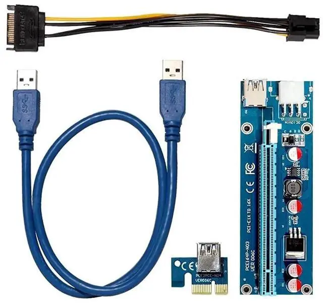 Alt view image 2 of 4 - Vszerda PCIe Riser 8 Pack GPU Riser Adapter Card PCI Express 1X to 16X Extender Mining Graphics Card USB 30 Extension 6pin MOLEX to SATA Power Cable for Ethereum Bitcoin Litecoin Device