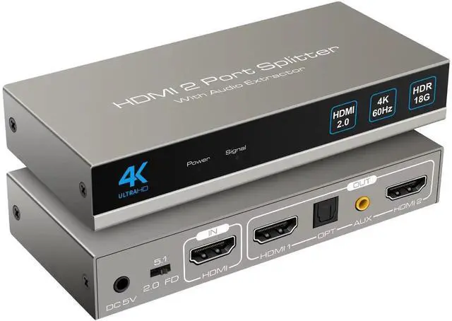 Main image of Vszerda HDMI Splitter Audio Extractor 4K60Hz 1 in 2 Out with Optical and 3.5mm for Dual Monitors Duplicate or Mirror Only Supports HDMI 2.0 18G HDR Scale HDCP EDID Dolby DTS