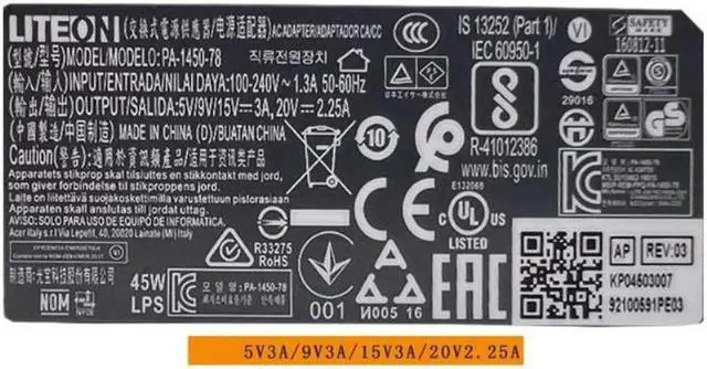 Alt view image 2 of 2 - Vszerda 20V 2.25A 45W Type-C LITEON PA-1450-78 AC Adapter For 5V/9V/15V 3A 45W Laptop Charger Power Supply