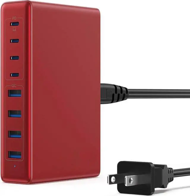 Main image of 200W USB C Charger GaN III 8-Ports USB C Charger Block QC4.0 Fast Phone Charging Station Hub+PD 65W USB C Laptop Charger Adapter Compatible with MacBook Pro/Air iPhone 16/15 iPad Steam Deck-Red