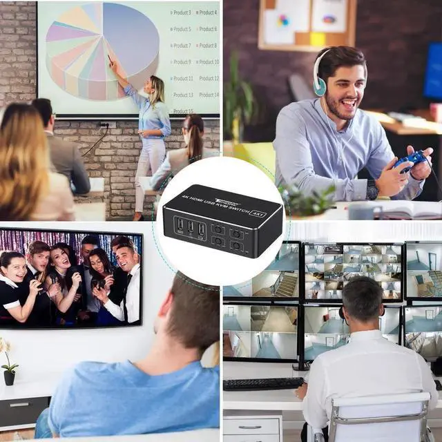 Alt view image 4 of 7 - Vszerda HDMI KVM Switch, 4K HDMI 4 in 1 Out KVM Switch Box Keyboard Mouse Printer Switcher Include 4 USB Type-B Cable Support 4K@60Hz, EDID/HDCP 2.2 3D for Laptop PS4 HDTV Monitor