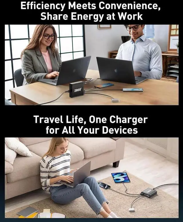 Alt view image 2 of 5 - Vszerda 280W USB C Charger Block 8-Port USB C Charging Station GaN III PD 65W Laptop Charger Adapter Compatible with MacBookPro/Air iPad Portable Charging Station for iPhone Galaxy (Black)