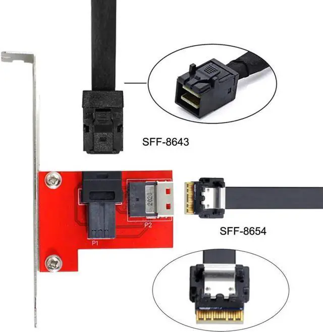 Main image of Vszerda Slimline SAS SFF-8654 PCI-Express 4.0 to HD SFF-8643 PCBA Female Adapter With Bracket