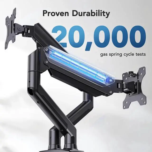 Alt view image 2 of 6 - Vszerda Dual Monitor Mount for 2 Monitors up to 32 inches Each Arm Holds Max 22lbs Dual Monitor Stand with Gas Spring System Height-Adjustable/Tilt/Swivel/Rotate VESA Standard 75mm or 100mm