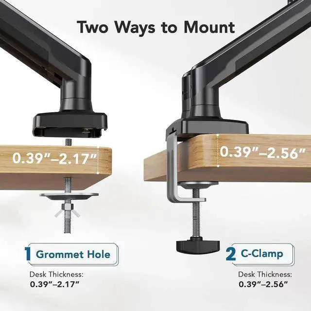 Alt view image 4 of 6 - Vszerda Dual Monitor Mount for 2 Monitors up to 32 inches Each Arm Holds Max 22lbs Dual Monitor Stand with Gas Spring System Height-Adjustable/Tilt/Swivel/Rotate VESA Standard 75mm or 100mm