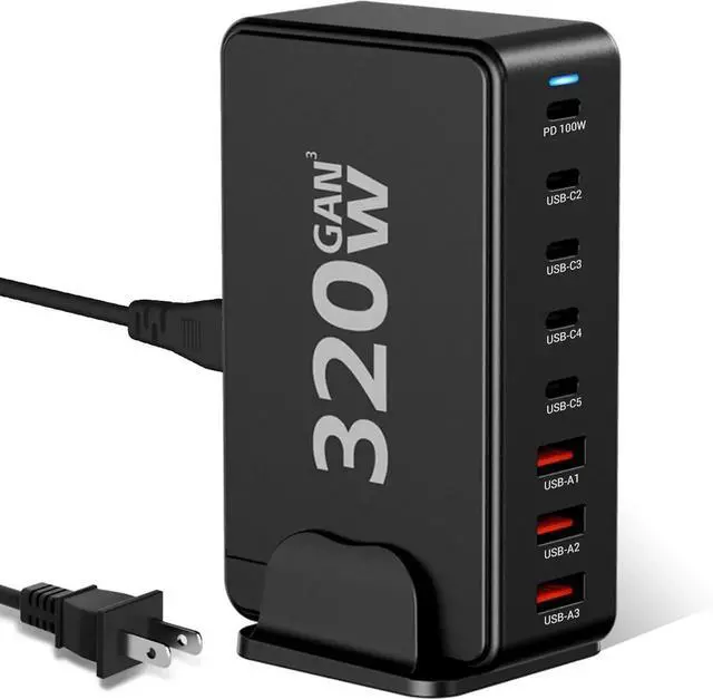 Main image of Vszerda USB C Charger Block 320W 8 Port GaN Fast Charging Station Hub 100W PD Laptop Charger with 5ft Cord for MacBook Pro/Air XPS iPhone 15/14 Galaxy S23 iPad Pro/Air