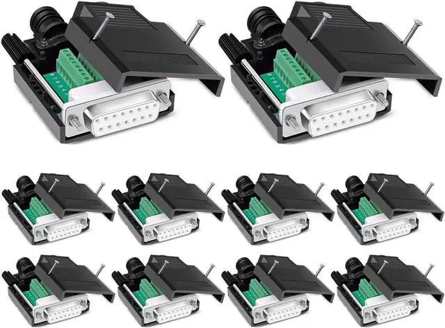 Main image of Vszerda 10PCS DB15 Solderless Connector, RS232 D-SUB Serial to 15-pin Port 16mm Thinner Terminal Female Adapter Breakout Board with Case Long Bolts Nuts