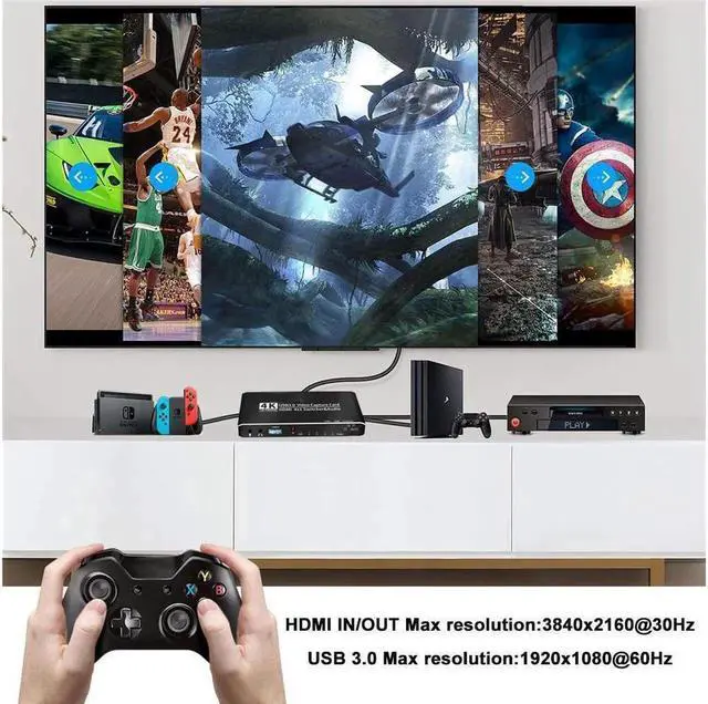 Alt view image 4 of 6 - Vszerda 4x1 HDMI Video Capture Card 4K@30Hz 4K30FPS Seamless Switch,USB3.0 HDMI Capture Card Switch with with Mic&Audio Game Capture Card for Live Streaming Video Recording Screen Capture Device