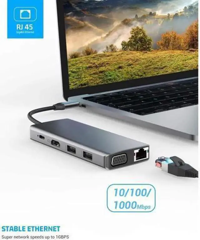 Alt view image 3 of 7 - Vszerda USB C Hub Laptop Docking Station 11 in 1 Multiport Adapter Dongle, 4K USB C to HDMI, VGA, Ethernet, 100PD, 2 USB 3.0, 2 USB 2.0, Mic/Audio, SD/TF for MacBook Pro Air and More Type C Devices