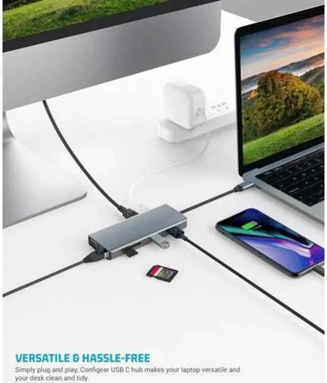 Alt view image 5 of 7 - Vszerda USB C Hub Laptop Docking Station 11 in 1 Multiport Adapter Dongle, 4K USB C to HDMI, VGA, Ethernet, 100PD, 2 USB 3.0, 2 USB 2.0, Mic/Audio, SD/TF for MacBook Pro Air and More Type C Devices