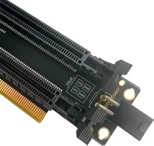 Alt view image 6 of 7 - Vszerda PCI-E 4.0 x16 1 to 2 Expansion Card Gen4 Split Card PCIe-Bifurcation x16 to x8x8 with 20mm Spaced Slots CPU4P Power Supply Port