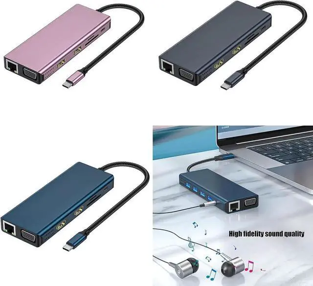 Alt view image 7 of 7 - Vszerda USB C Docking Station Double Monitors Adapter 12 in 1 USB C Adapter with VGA Gigabit Ethernet 4 USB3.0 Port Card Reader
