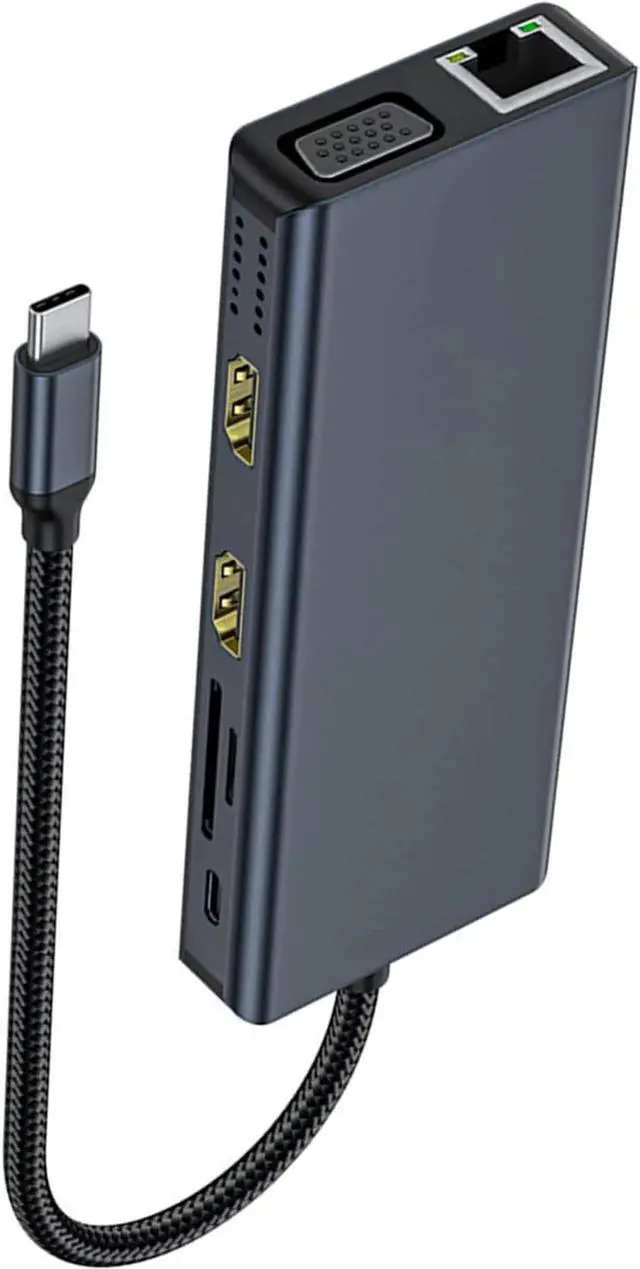 Alt view image 4 of 7 - Vszerda USB C Docking Station Double Monitors Adapter 12 in 1 USB C Adapter with VGA Gigabit Ethernet 4 USB3.0 Port Card Reader