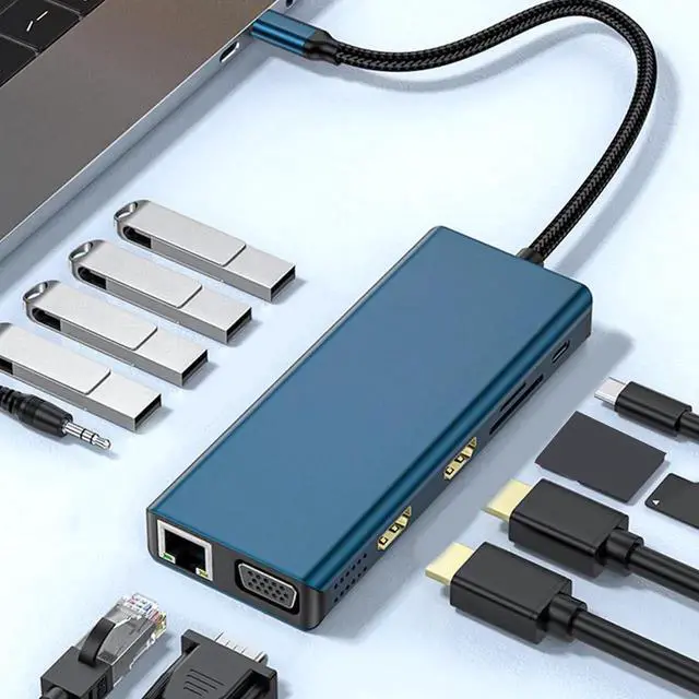 Alt view image 7 of 7 - Vszerda USB C Docking Station Double Monitors Adapter 12 in 1 USB C Adapter with VGA Gigabit Ethernet 4 USB3.0 Port Card Reader