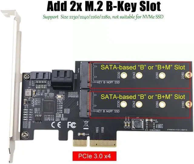 Alt view image 2 of 3 - Vszerda PCI-E 3.0 X4 to 2x M.2 NGFF SATA Based B-Key SSD Plus 3x SATA III Ports 6Gbps Adapter Card For 2.5/3.5 Inch Hard Drives