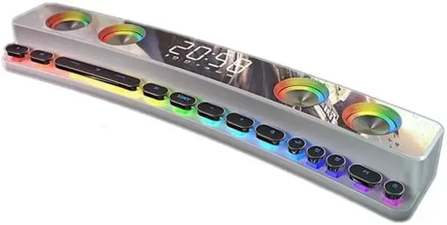 Alt view image 3 of 7 - Vszerda Bluetooth Speaker Wireless Game Speaker soundbar USB 3D Stereo Subwoofer AUX FM Home Clock Indoor Bluetooth Sound Bar Computer Loudspeaker 3600mAh RGB PC Gaming Speaker with Wireless Bluetooth