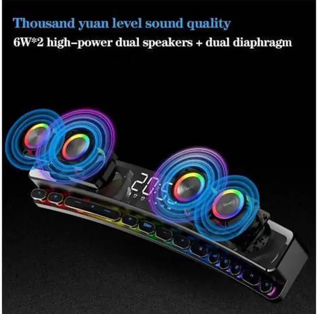 Alt view image 6 of 7 - Vszerda Bluetooth Speaker Wireless Game Speaker soundbar USB 3D Stereo Subwoofer AUX FM Home Clock Indoor Bluetooth Sound Bar Computer Loudspeaker 3600mAh RGB PC Gaming Speaker with Wireless Bluetooth