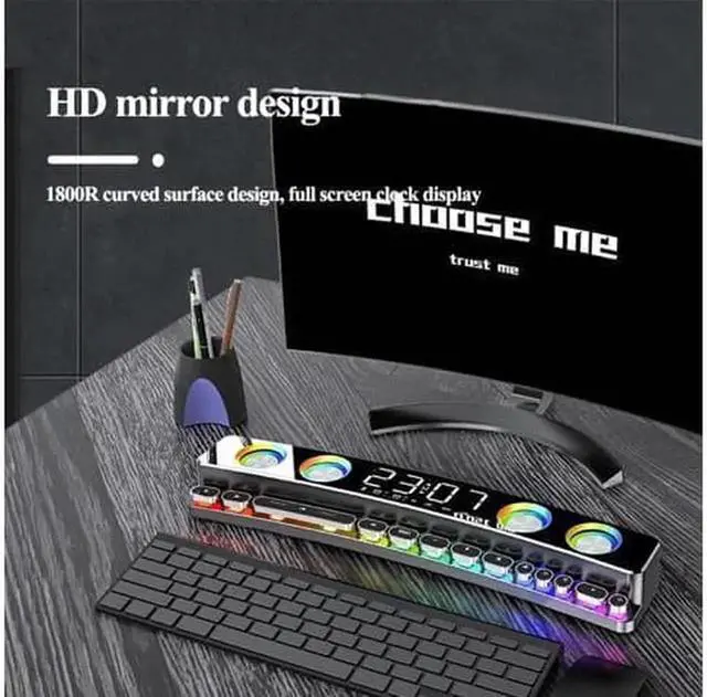 Alt view image 5 of 7 - Vszerda Bluetooth Speaker Wireless Game Speaker soundbar USB 3D Stereo Subwoofer AUX FM Home Clock Indoor Bluetooth Sound Bar Computer Loudspeaker 3600mAh RGB PC Gaming Speaker with Wireless Bluetooth