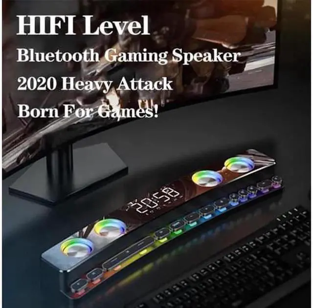 Alt view image 7 of 7 - Vszerda Bluetooth Speaker Wireless Game Speaker soundbar USB 3D Stereo Subwoofer AUX FM Home Clock Indoor Bluetooth Sound Bar Computer Loudspeaker 3600mAh RGB PC Gaming Speaker with Wireless Bluetooth